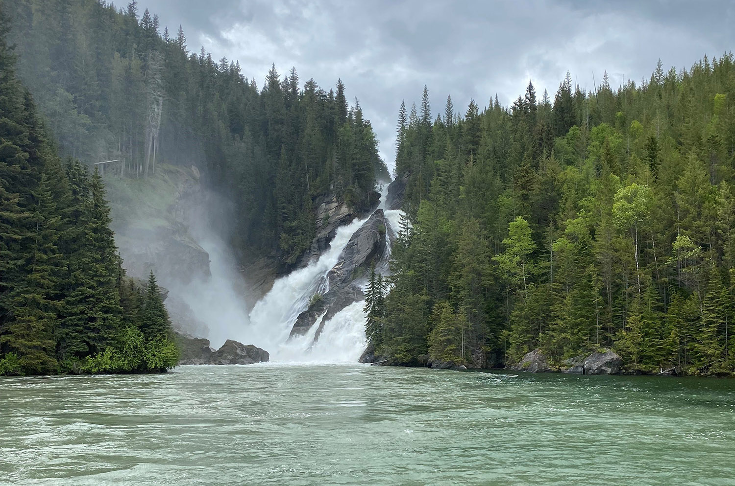 Waterfall Treeline Misty BC Lake Forest